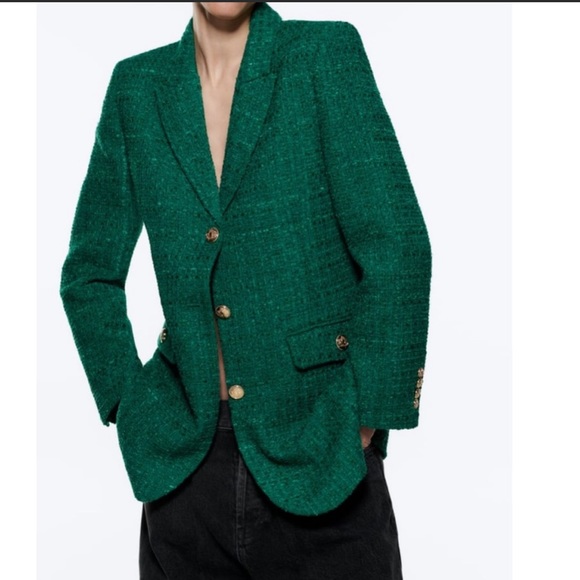 Zara Green Textured Weave Blazer - Picture 11 of 15